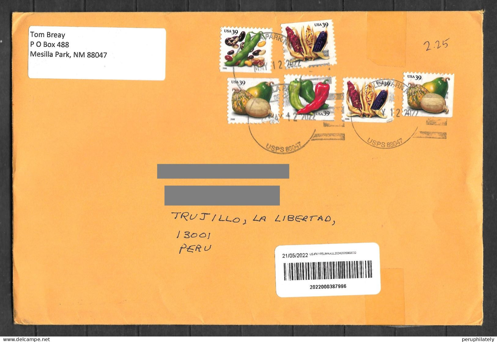 US Cover With Food Stamps Sent To Peru - Alimentation