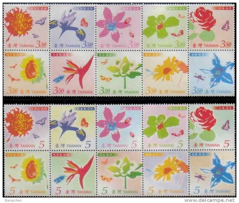 Taiwan 2007 Greeting Stamps - Flower Language Clematis Rose Sunflower Lotus Butterfly Dragonfly - Neufs