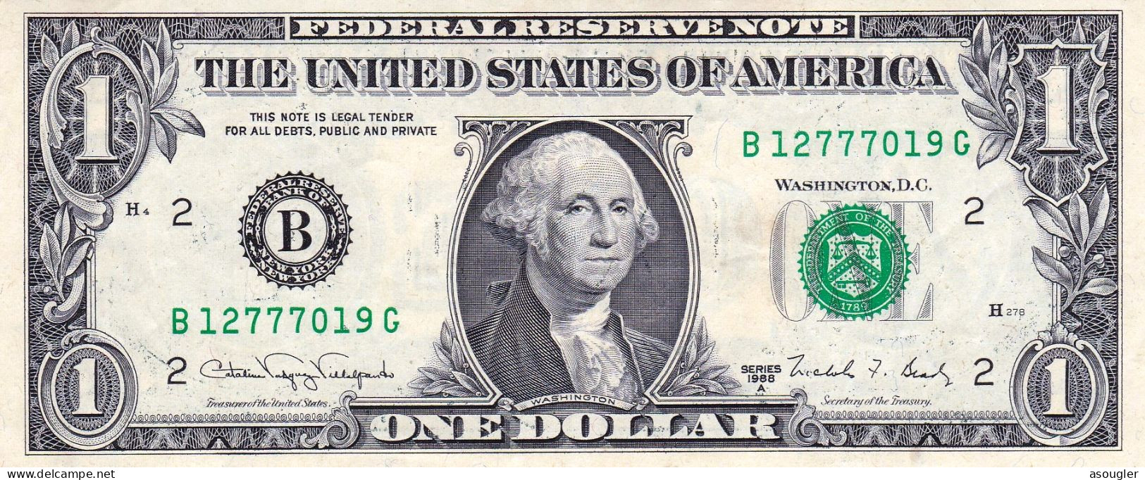 USA 1 Dollar Of Federal Reserve Notes 1988 A NEW YORK B-G  EXF "free Shipping Via Regular Air Mail (buyer Risk)" - Federal Reserve (1928-...)