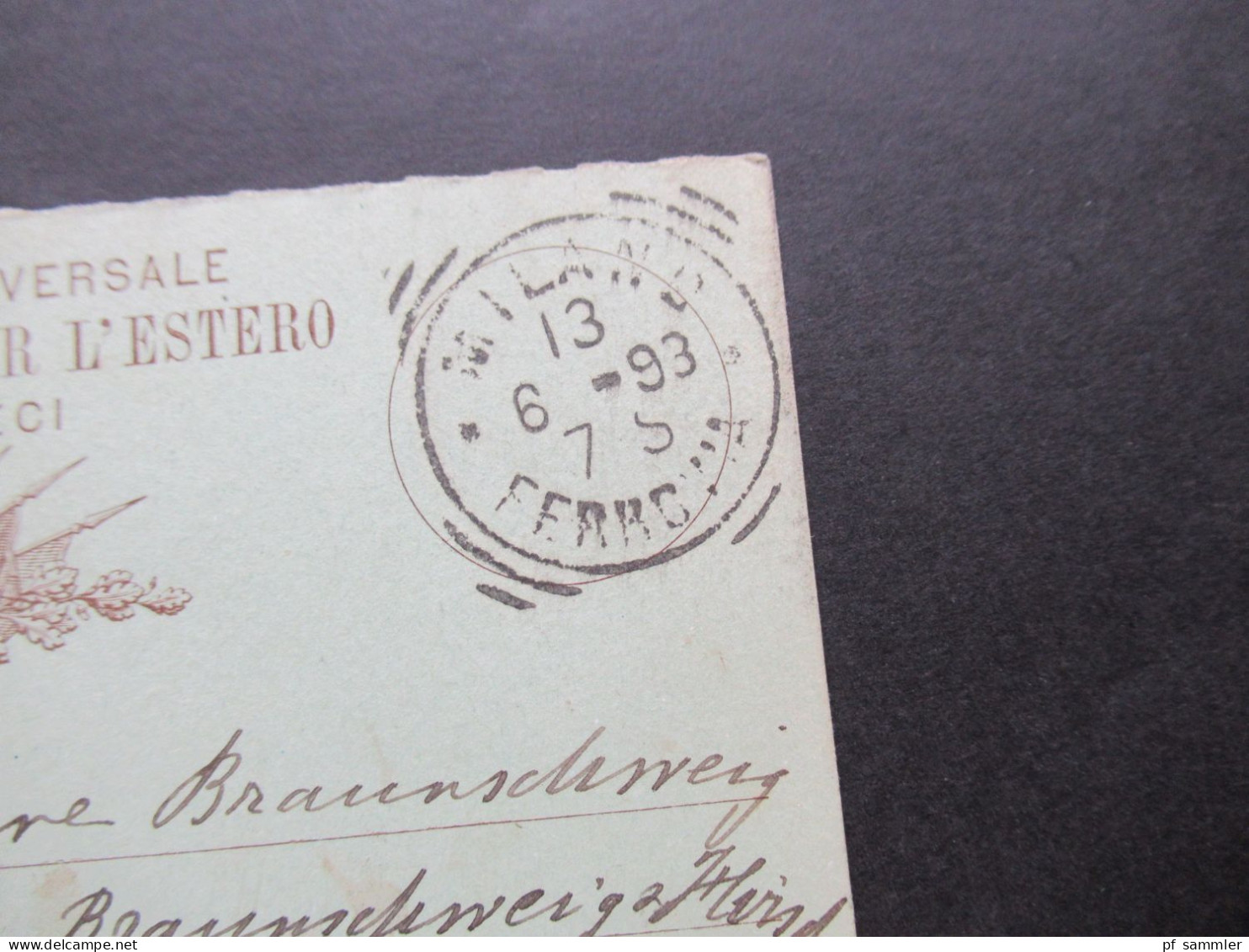 Italien 1893 Ganzsache Doppelkarte Auslands PK In Die Schweiz Innen Blauer Stempel Braunschweig Chaux De Fonds - Stamped Stationery
