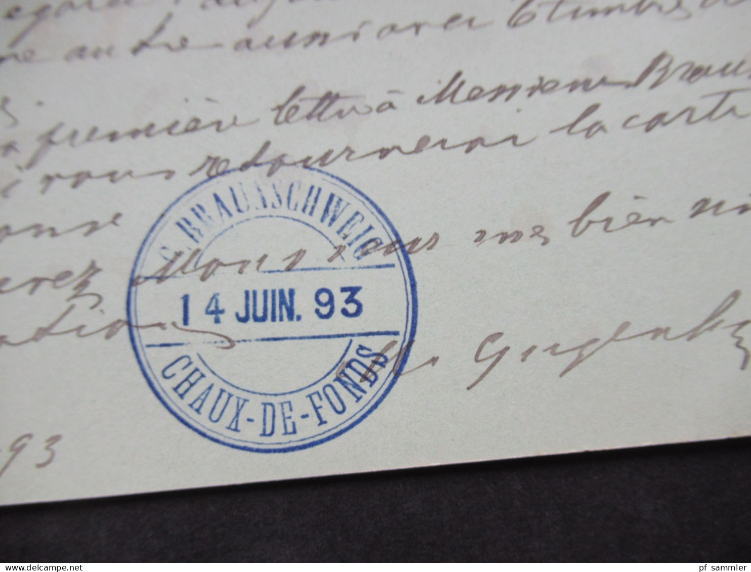 Italien 1893 Ganzsache Doppelkarte Auslands PK In Die Schweiz Innen Blauer Stempel Braunschweig Chaux De Fonds - Ganzsachen