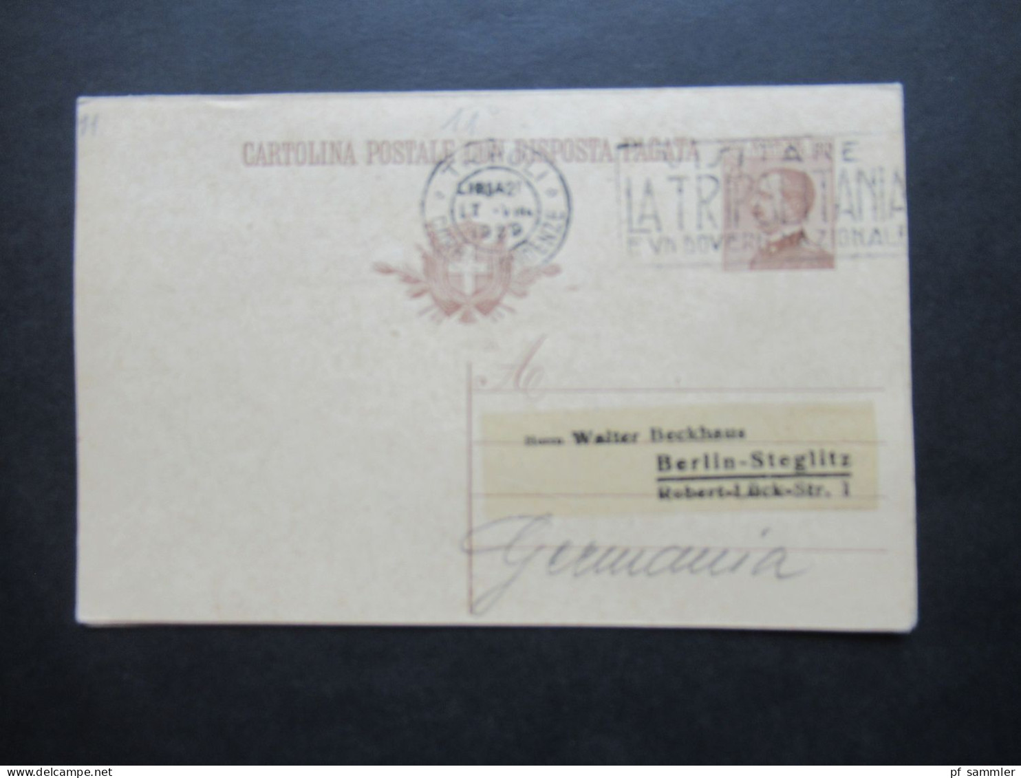 1929 Italien Kolonie / Gebiet Libyen / Ganzsache / Doppelkarte Mit Aufdruck Libia Frageteil Gebraucht Stempel Tripoli - Libië