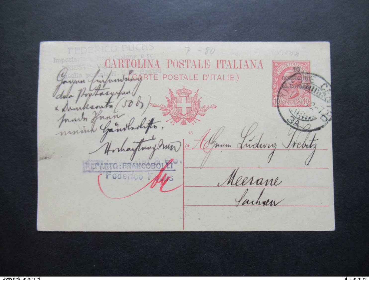 Italien 1919 GA Mit Aufdruck 10 Centesimi Die Corona Ausgabe Für Julisch-Venetien Usw. P 8 Stempel Reparto Francobolli - Entero Postal