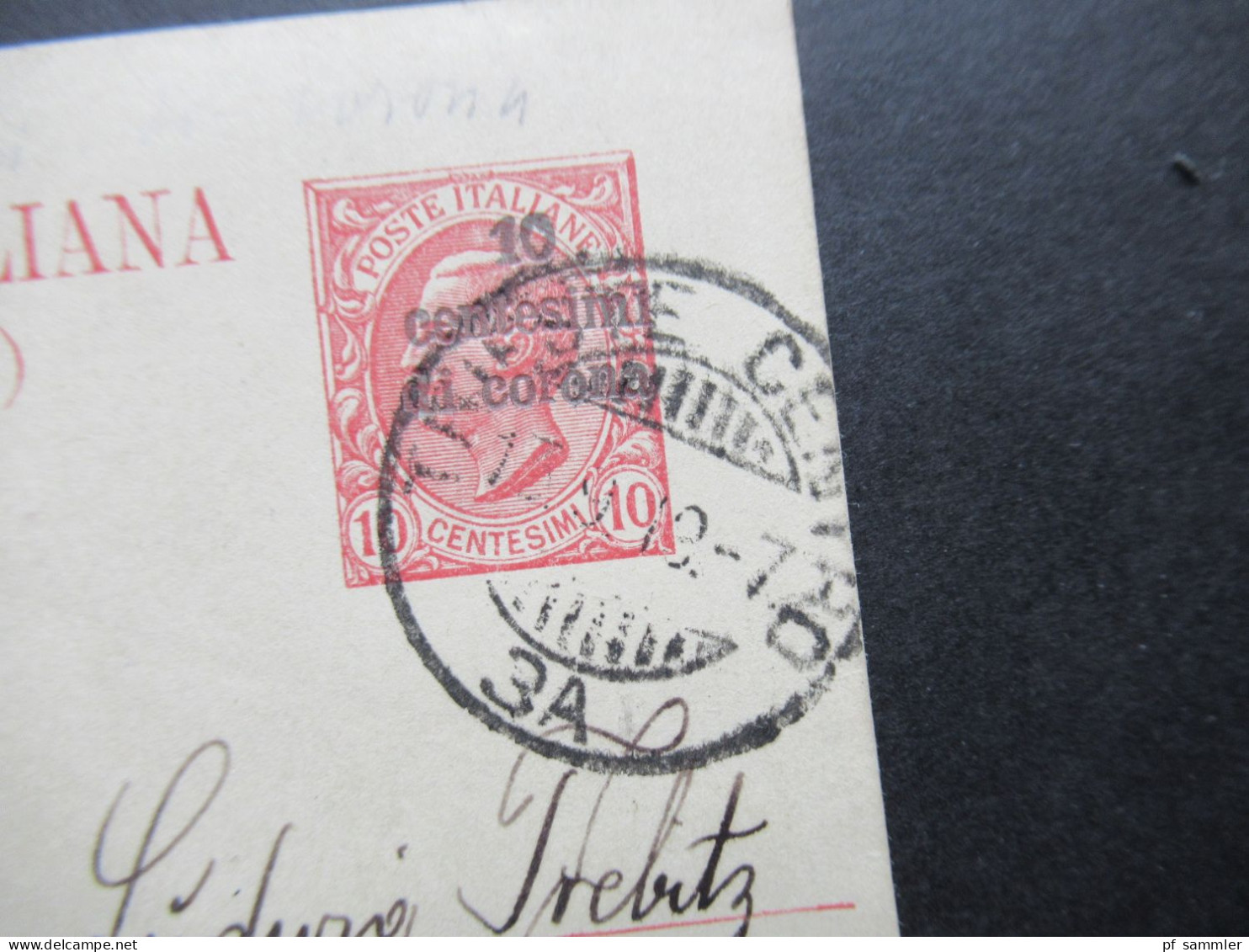 Italien 1919 GA Mit Aufdruck 10 Centesimi Die Corona Ausgabe Für Julisch-Venetien Usw. P 8 Stempel Reparto Francobolli - Entero Postal