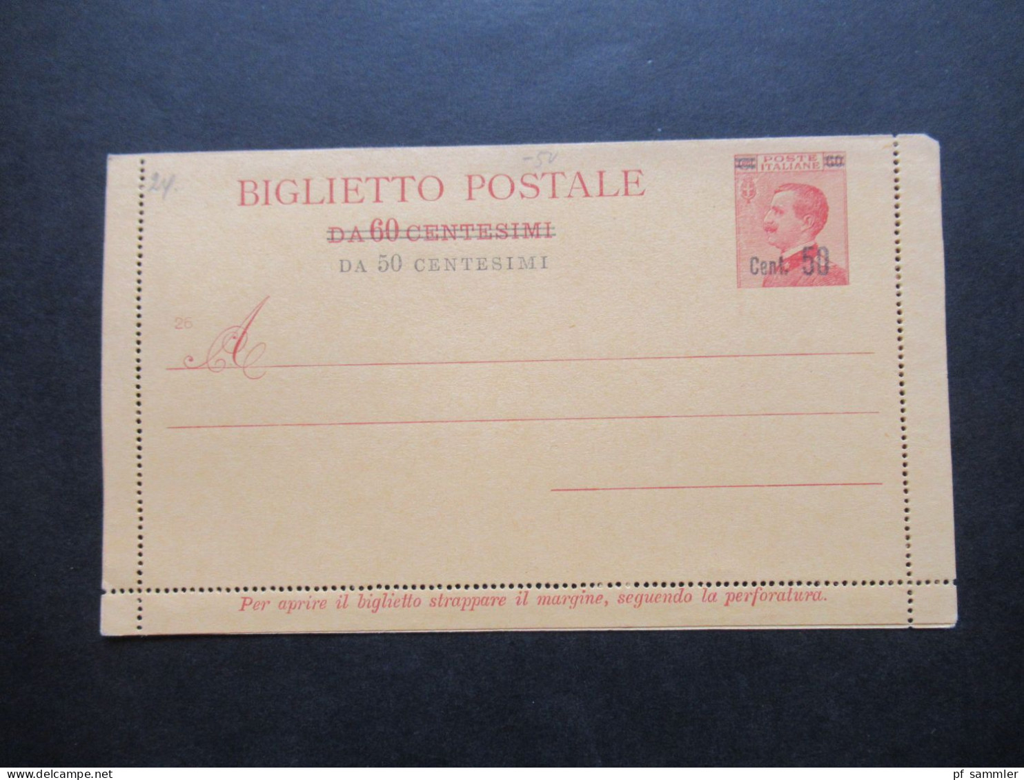 Italien 1927 Kartenbrief Portoerhöhung / Neuer Wertaufdruck K 24a Ungebraucht - Stamped Stationery