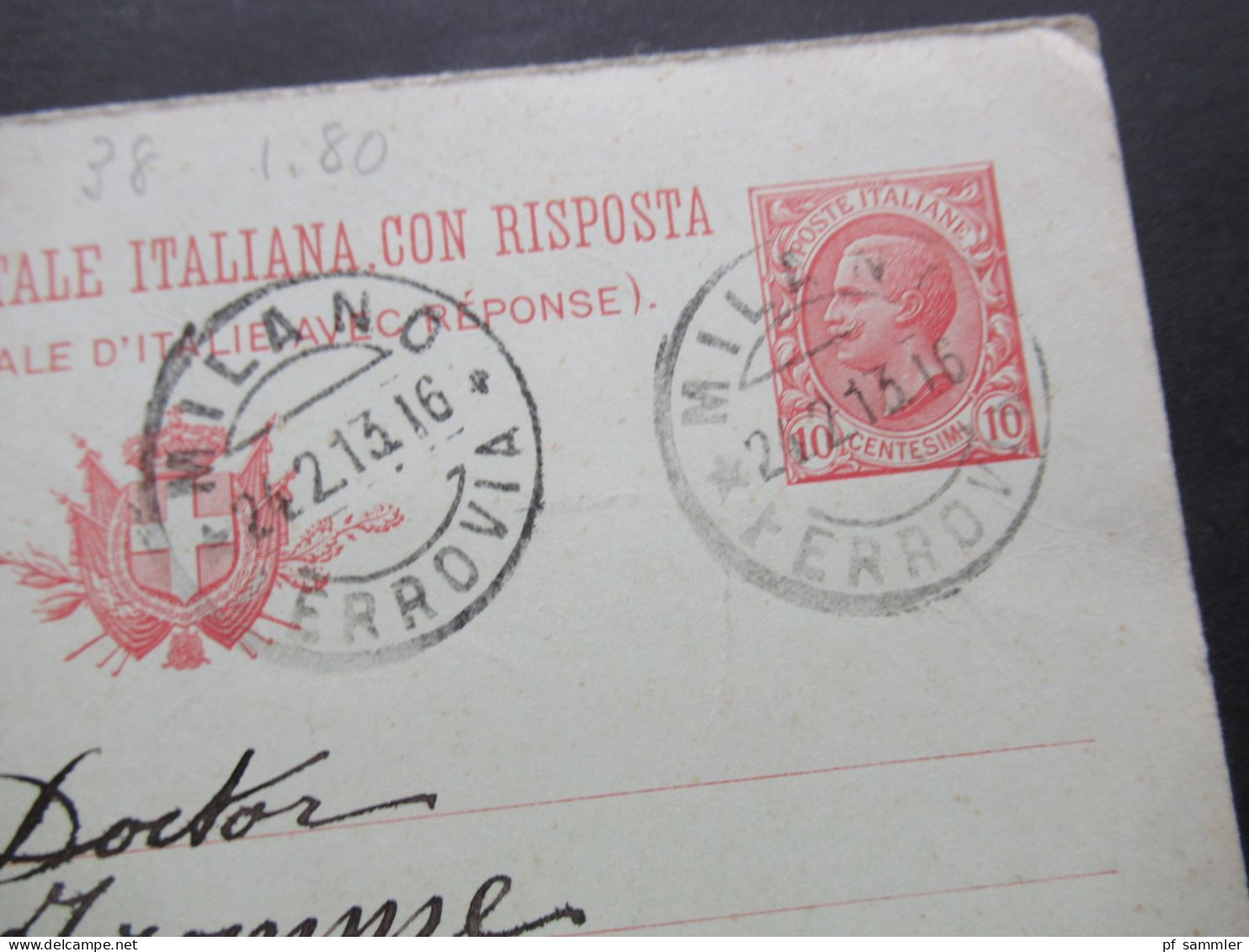 Italien 1913 Ganzsache / Doppelkarte P 39 Frageteil Gestempelt Milano - Stellingen Bez. Hamburg / Auslandsverwendung - Entero Postal