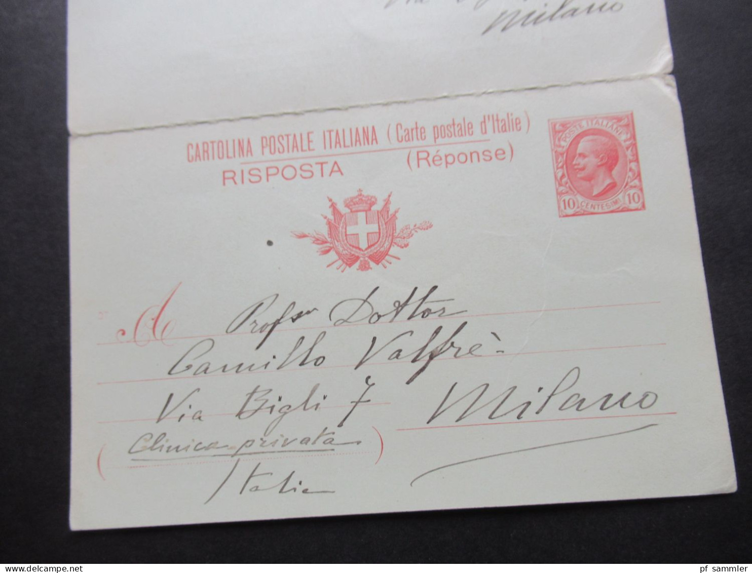 Italien 1913 Ganzsache / Doppelkarte P 39 Frageteil Gestempelt Milano - Stellingen Bez. Hamburg / Auslandsverwendung - Postwaardestukken