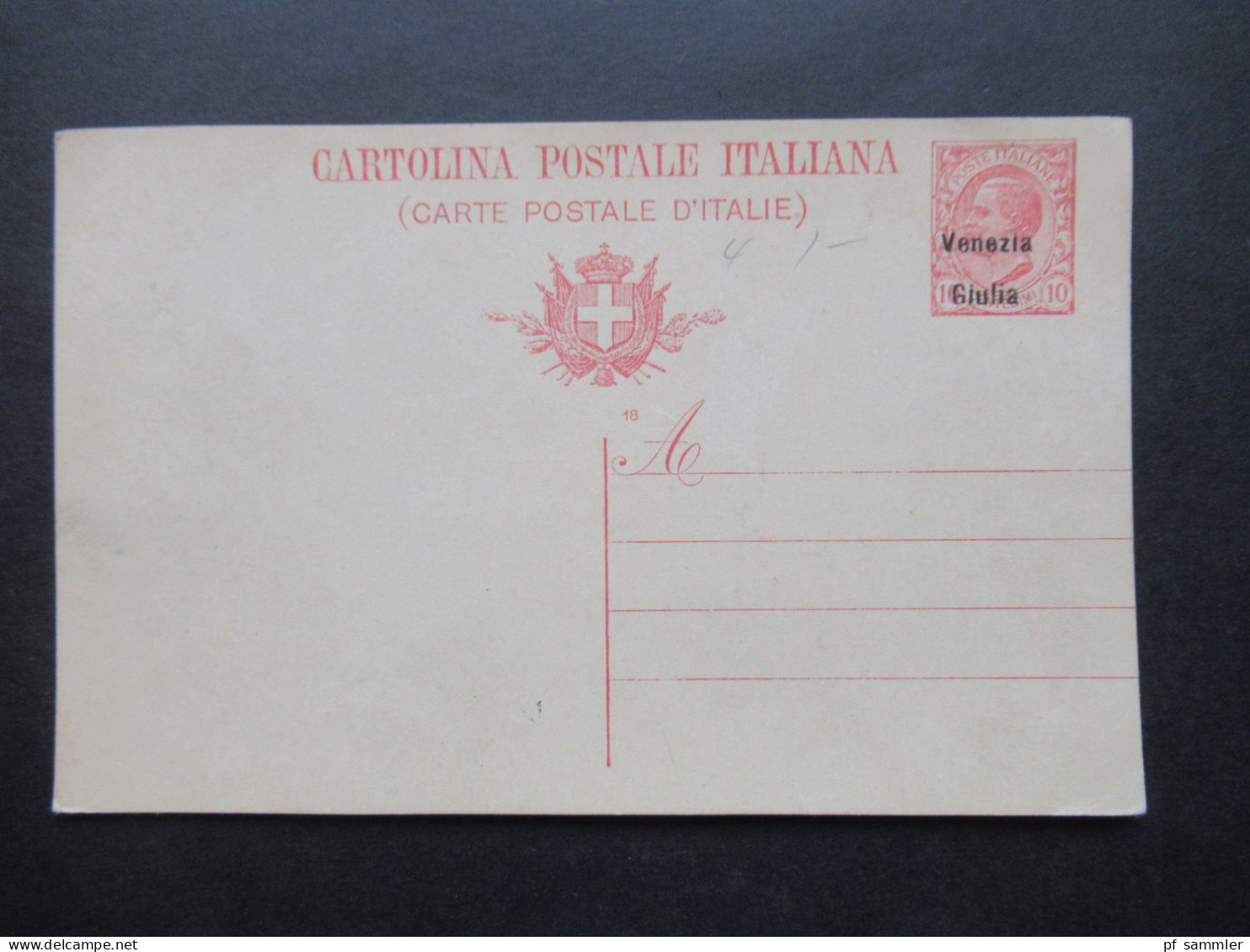 Italien 1918 Ganzsache P5 Julisch Venetien Aufdruck Venezia Giulia Ungebrauchte Karte! - Uffici D'Europa E D'Asia