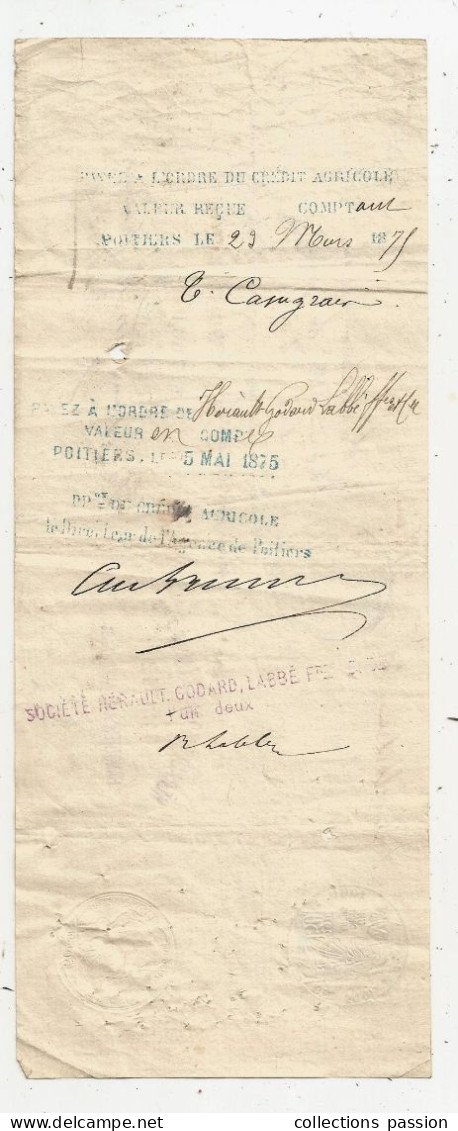 Lettre De Change, Lencloitre , Mirebeau , 1875 , 2 Scans ,  Frais Fr 1.65 E - Lettres De Change