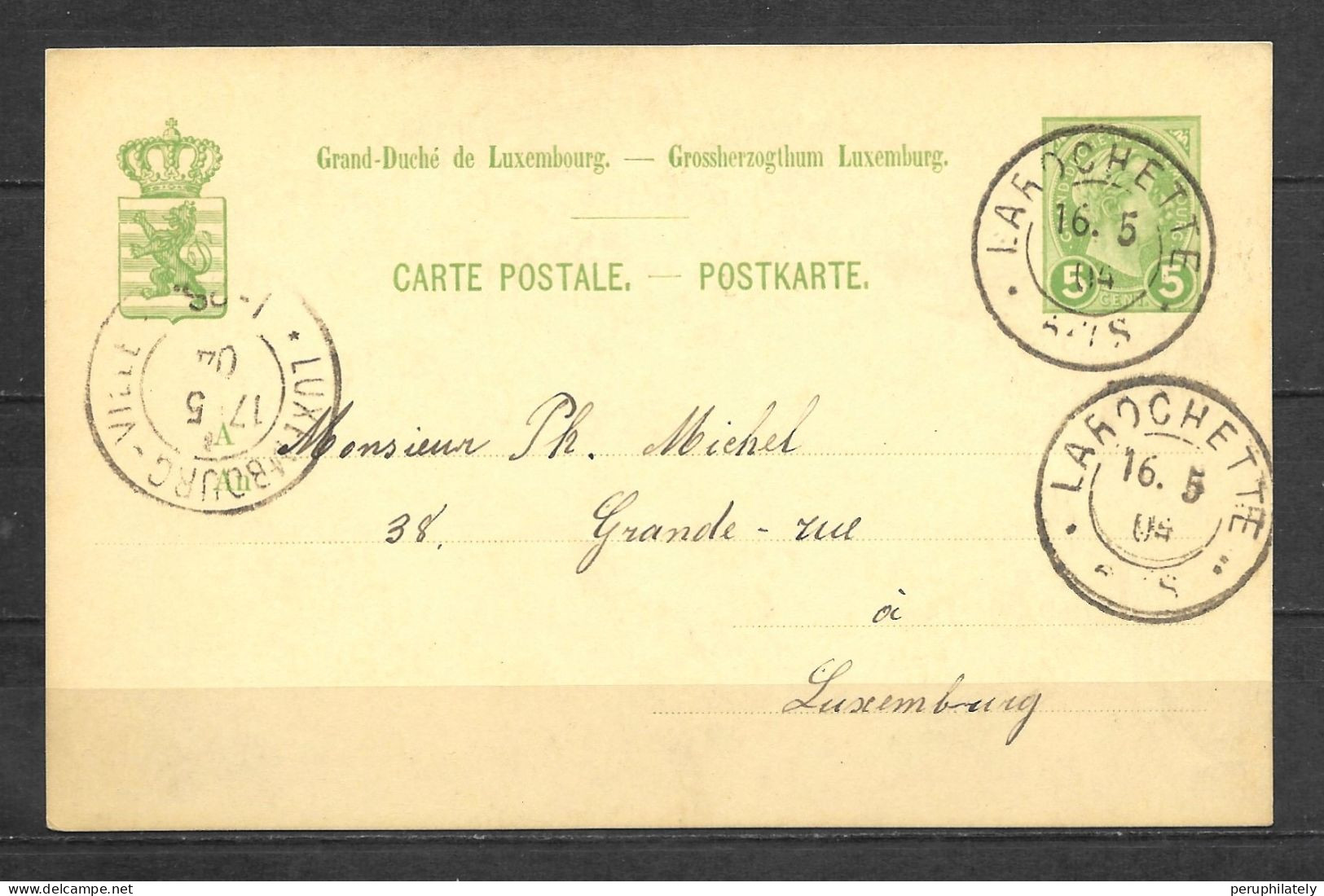 Luxembourg 1904 , Larochette Cancellation Postal Stationery - 1906 Guillaume IV