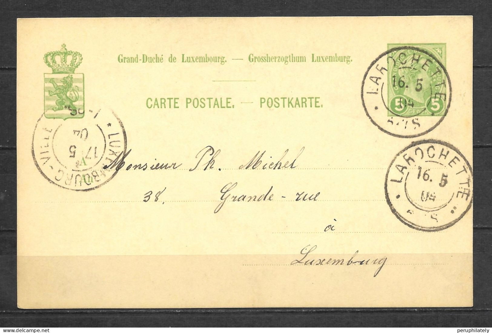 Luxembourg 1904 , Larochette Cancellation Postal Stationery - 1906 Guillermo IV