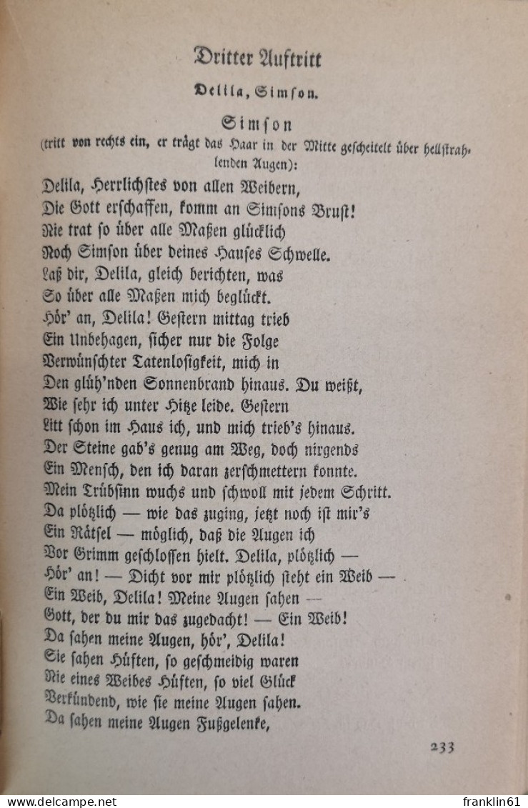 Gesammelte Werke. Sechster Band. Schloss Wetterstein. Fransiska. Simson Oder Scham Und Eifersucht. Die Flöhe O - Poems & Essays