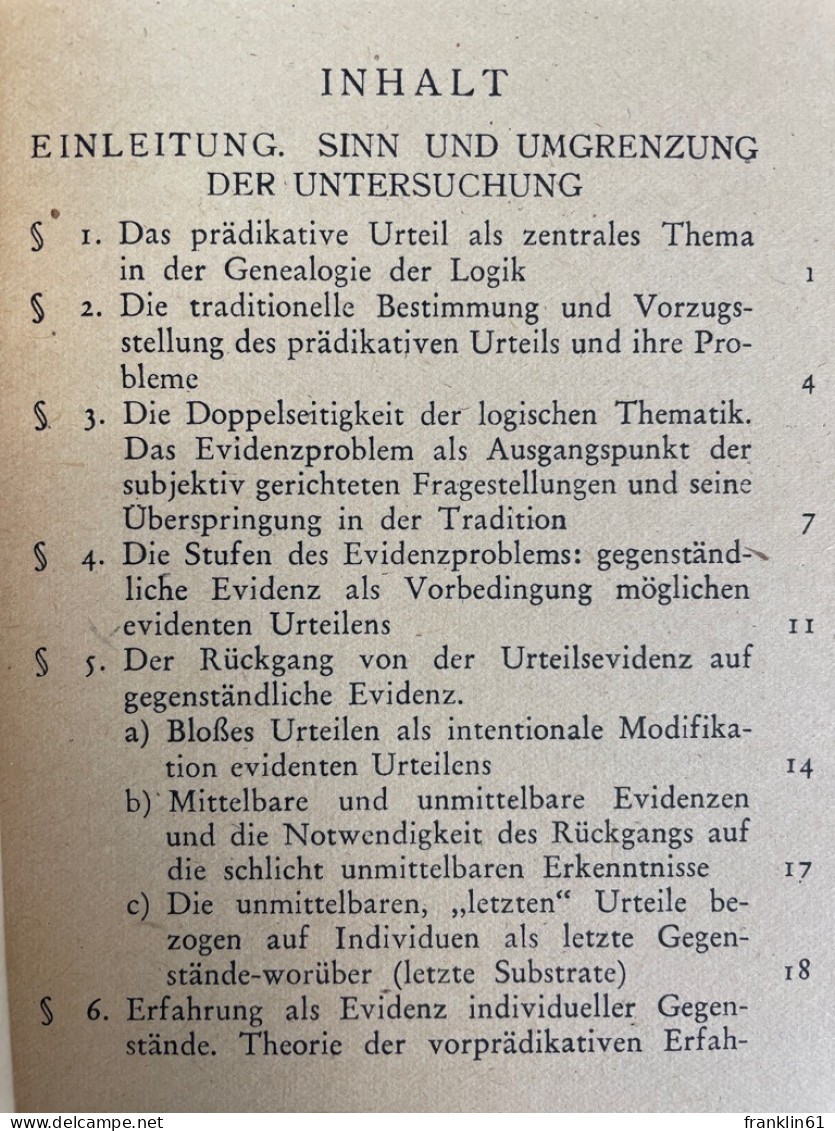 Erfahrung Und Urteil : Untersuchungen Zur Genealogie Der Logik. - Filosofia