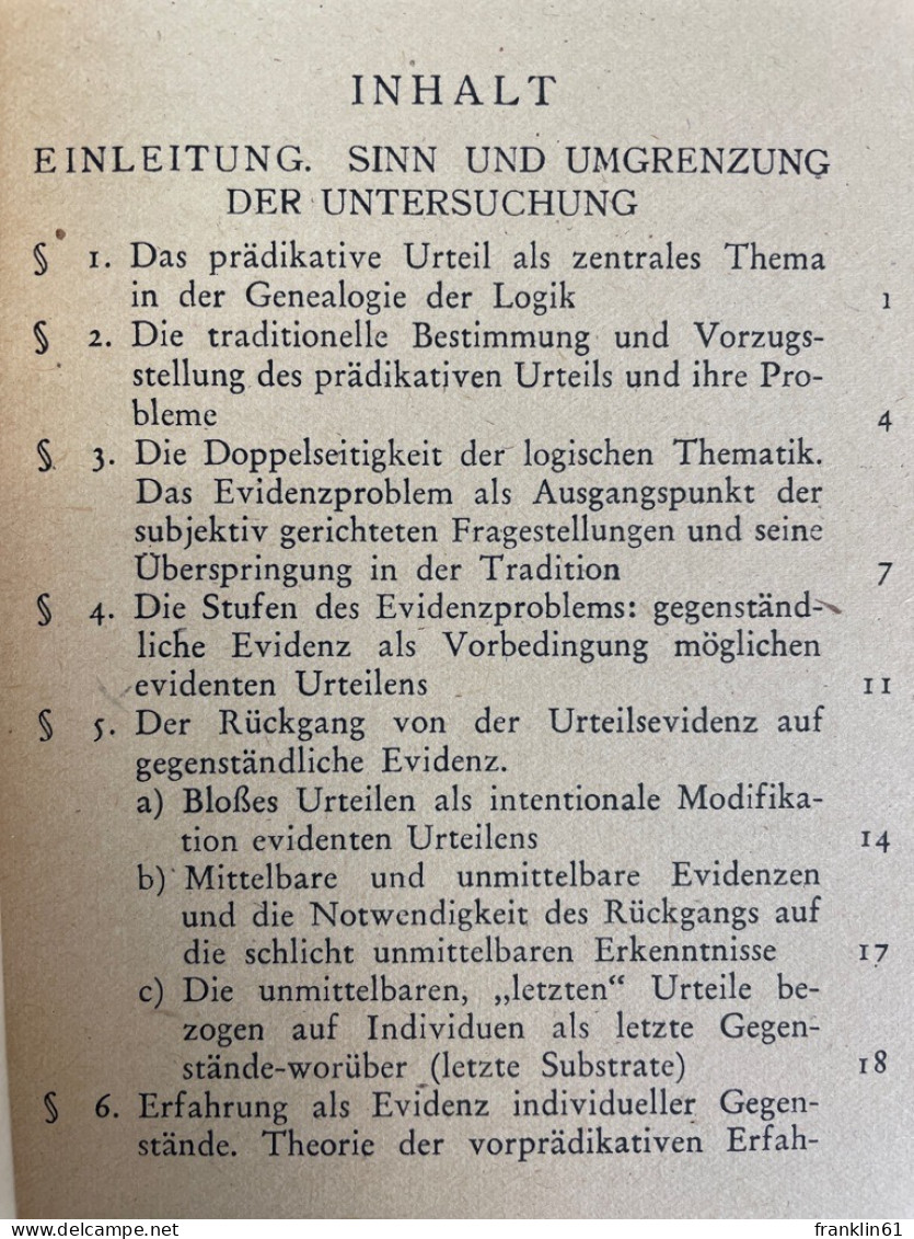 Erfahrung Und Urteil : Untersuchungen Zur Genealogie Der Logik. - Philosophy