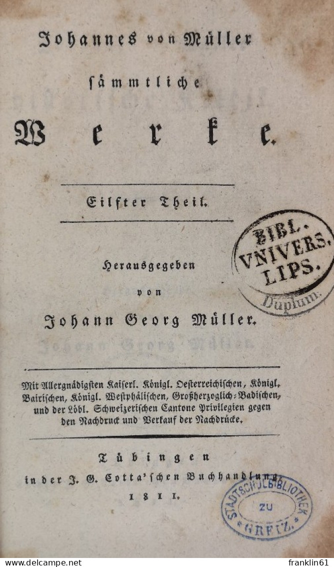 Johannes Von Müller. Sämmtliche Werke. Eilfter Theil. - Poems & Essays