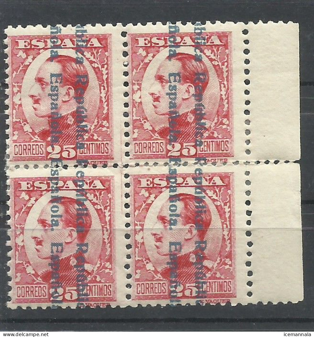 ESPAÑA  EDIFIL  598h,   BLOQUE  DE 4 CON SOBRECARGA  DE ARRIBA  A   ABAJO   MNH  ** - Errors & Oddities