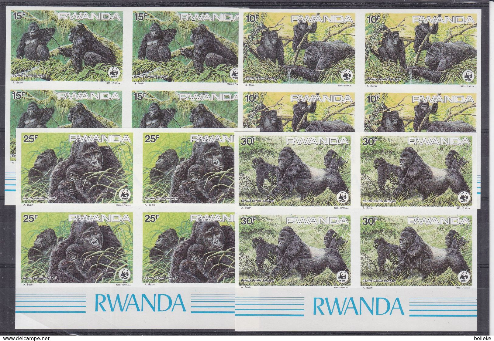 W.W.F. - Gorilles - Rwanda - COB 1227 / 30 ** - NON Dentelés - Blocs De 4 - Valeur 130 Euros - Gorilla's