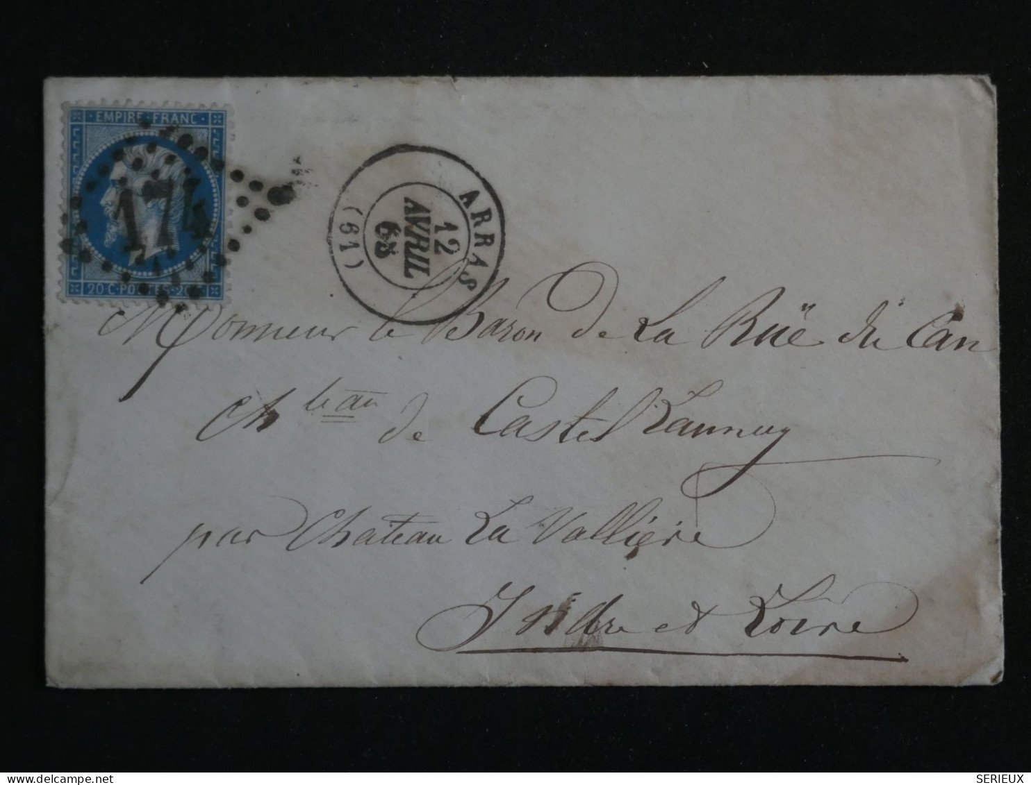 BS1 FRANCE BELLE  LETTRE 1868 ARRAS A CHATEAU LAVALLIERE + NAPOLEON N° 22 ++AFF. INTERESSANT+ - 1862 Napoleon III