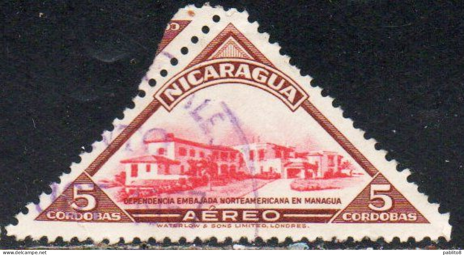 NICARAGUA 1947 AIR POST MAIL AIRMAIL UNITED STATES EMBASSY 5cor USED USATO OBLITERE' - Nicaragua