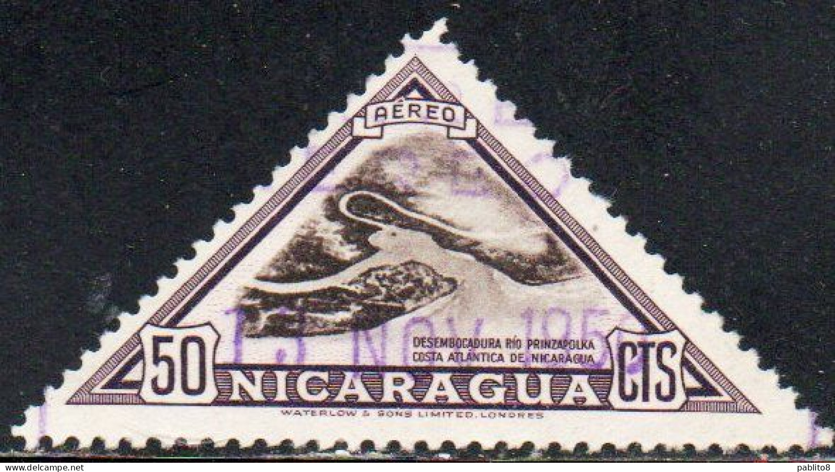 NICARAGUA 1947 AIR POST MAIL AIRMAIL PRINZAPOLKA RIVER DELTA 50c USED USATO OBLITERE' - Nicaragua