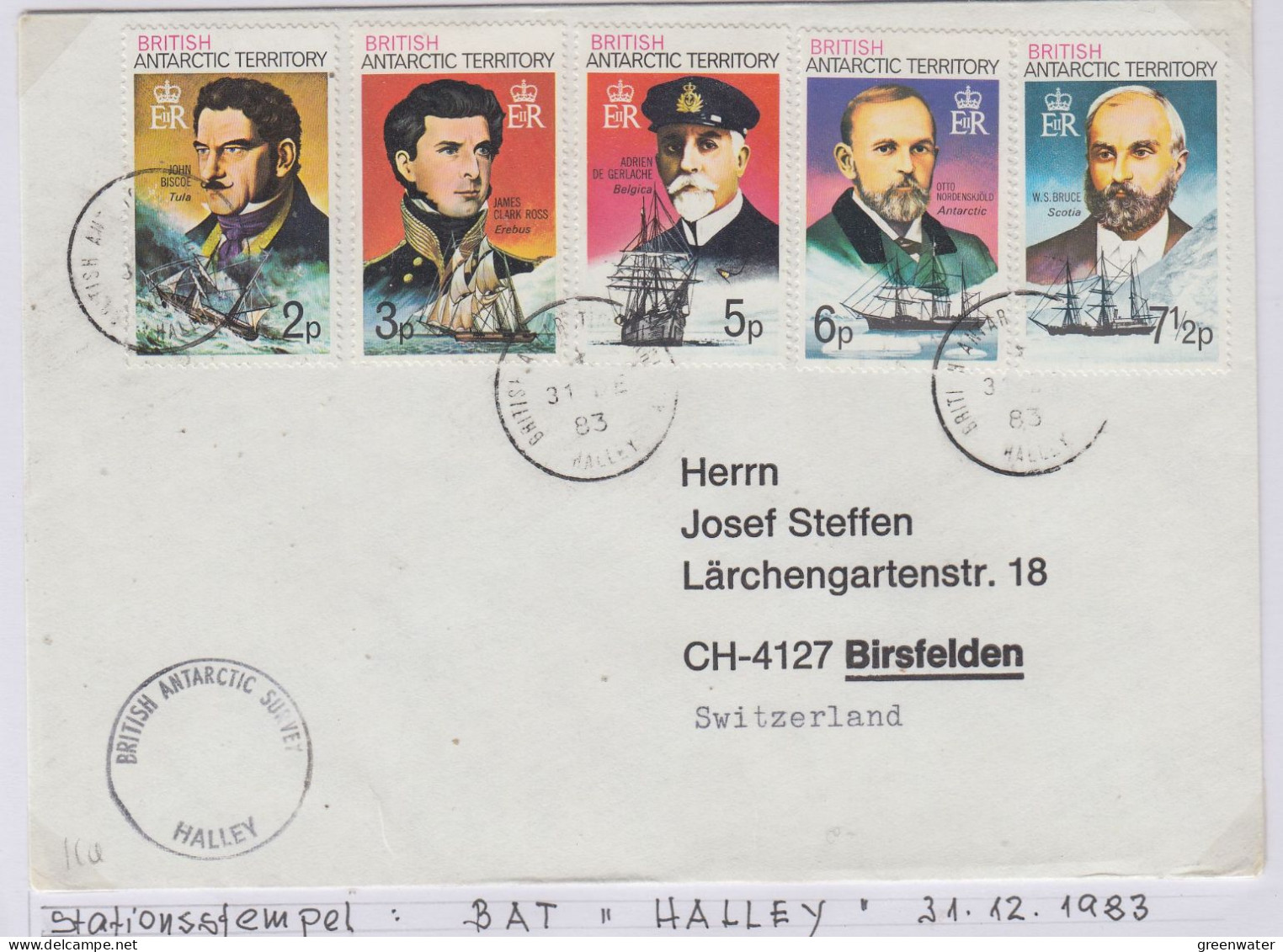 British Antarctic Territory (BAT)  Cover To Switzerland Ca Halley 31.12.1983 (TR151) - Storia Postale