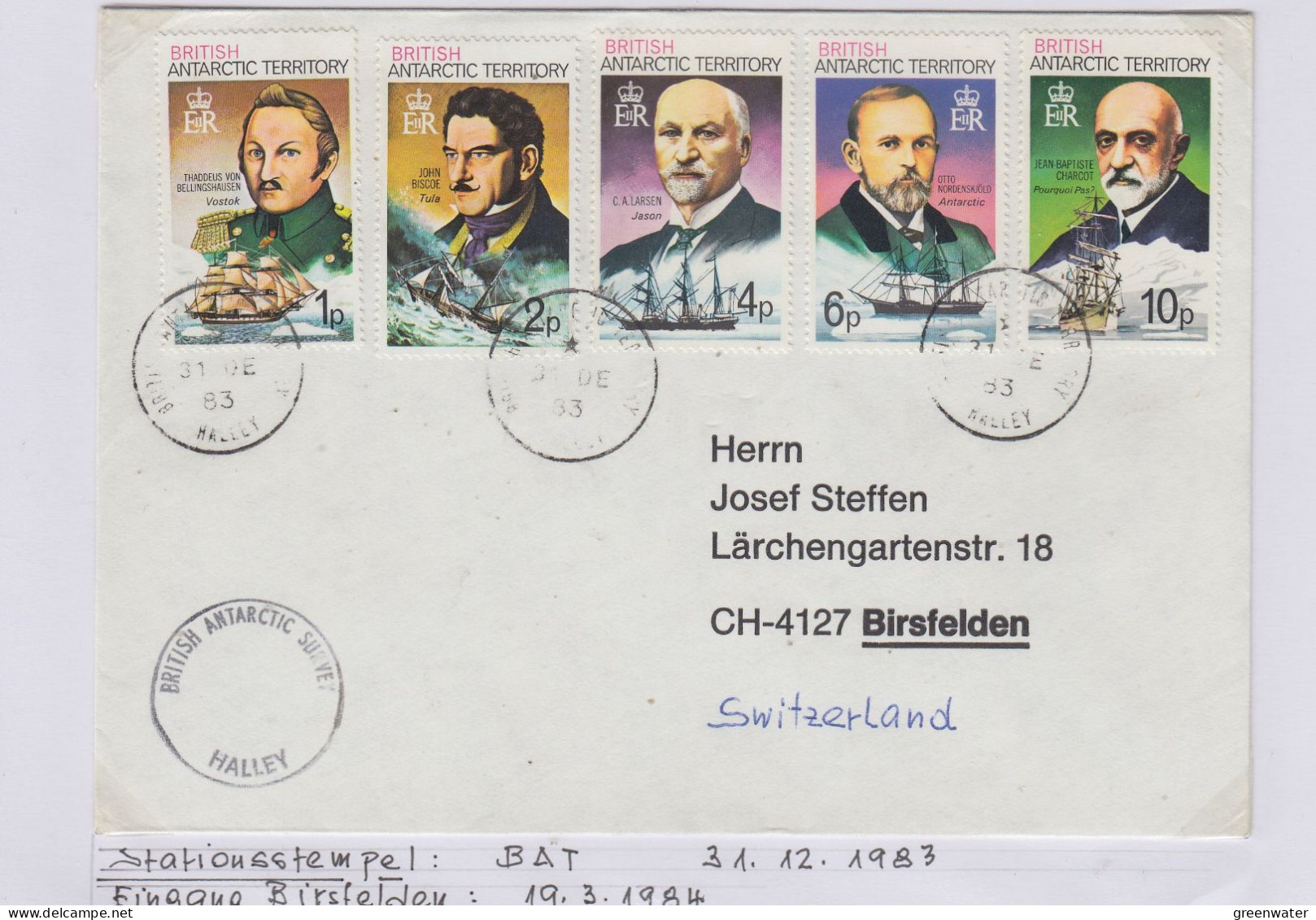 British Antarctic Territory (BAT)  Cover To Switzerland Ca Halley 31.12.1983 (TR151B) - Storia Postale