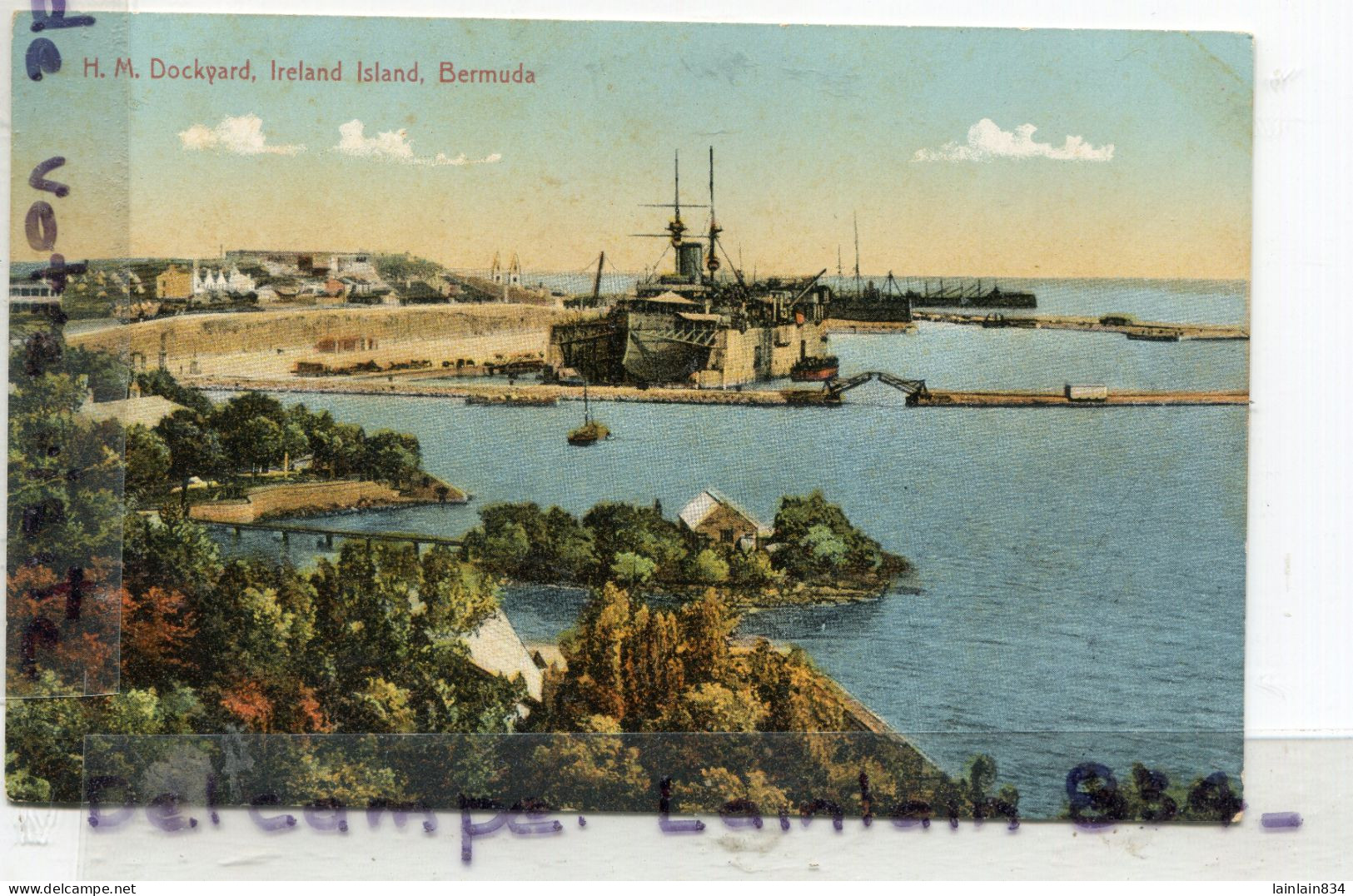 - Bermuda - Bermudes, H. M. Dockyard, Ireland Island, Batle Ship, Bateau De Guerre, Non écrite, épaisse, TBE, Scans. - Bermuda