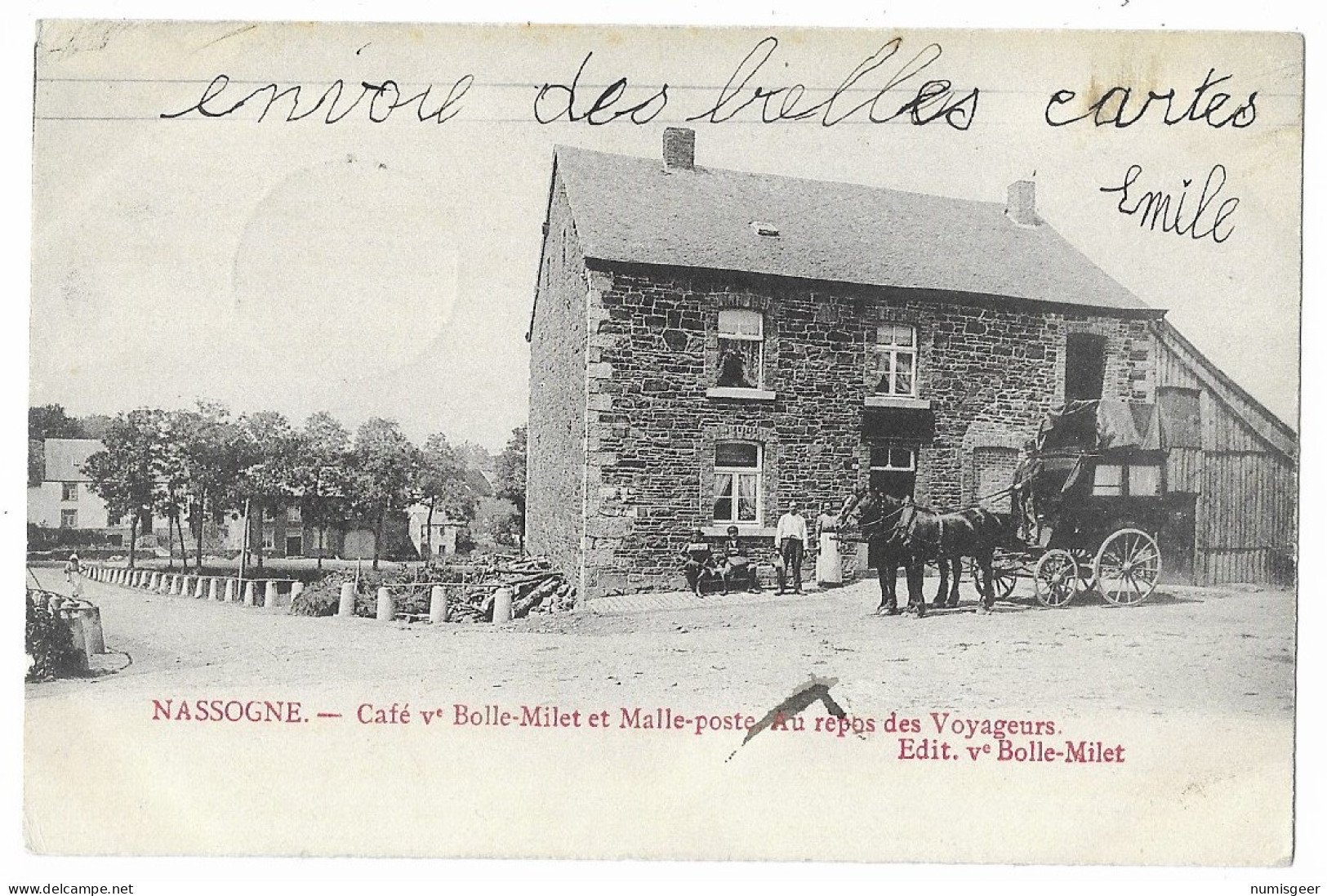 NASSOGNE  - Café Ve Bolle-Millet Et Malle-Poste Au Repos Des Voyageurs  ( TRÈS RARE ) 2 Scans  - Nassogne