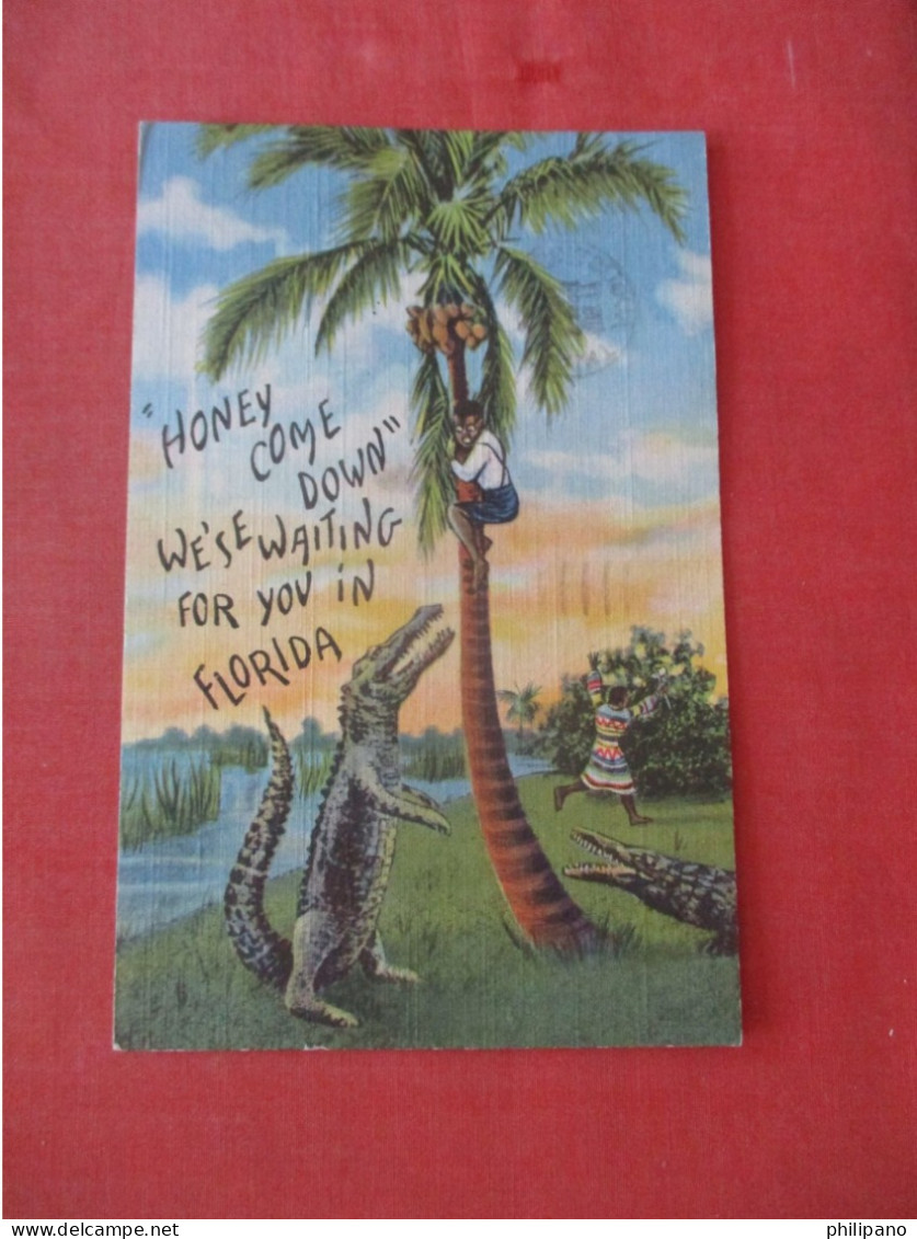 Black Americana       Alligator Chasing Man Up Tree.   Ref 6039 - Black Americana