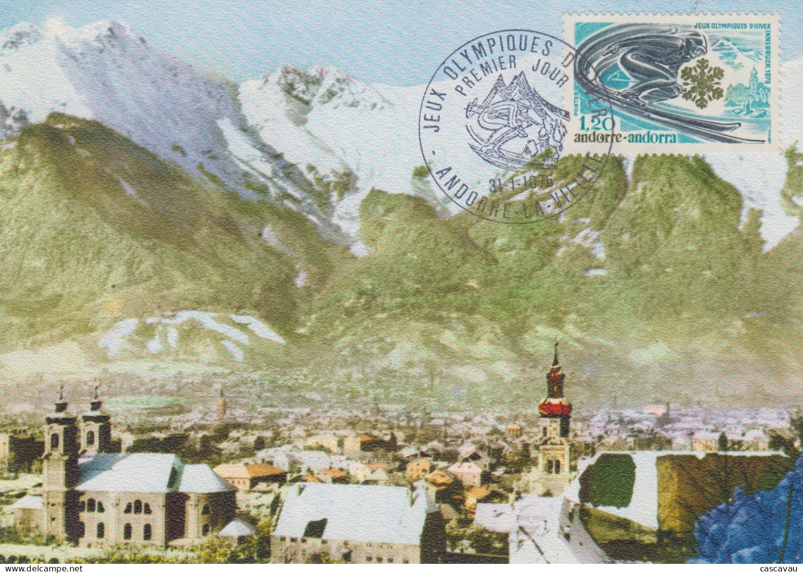 Carte  Maximum   1er  Jour  ANDORRE  Jeux  Olympiques  D' Hiver   INNSBRÜCK   1976 - Winter 1976: Innsbruck