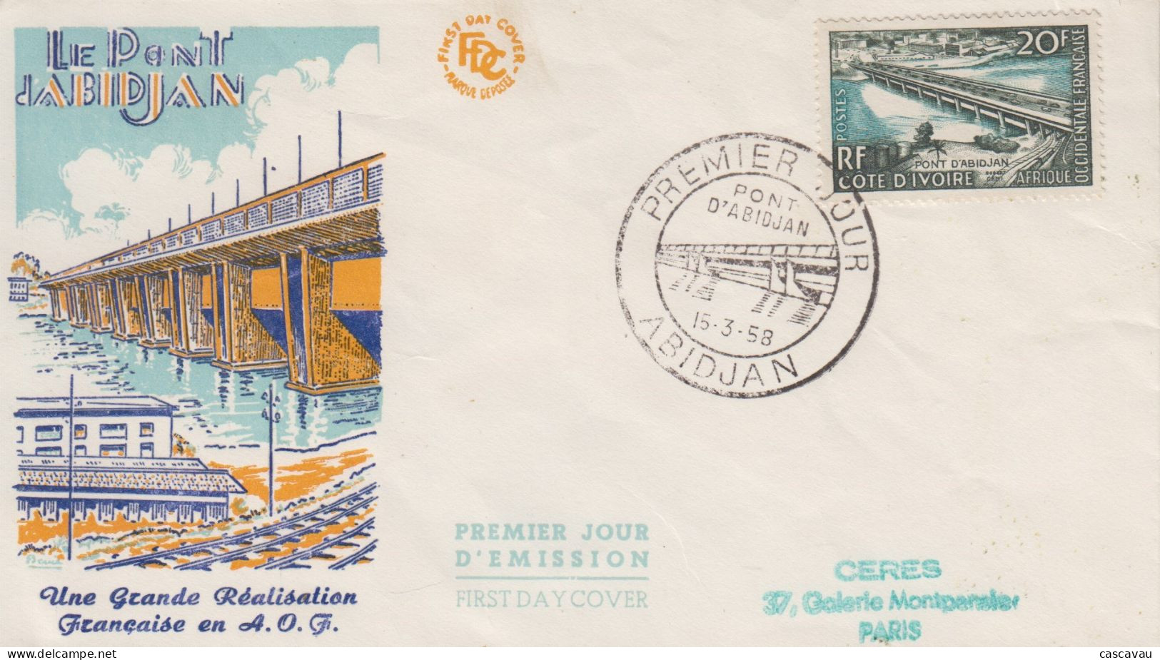 Enveloppe  FDC  1er  Jour   AFRIQUE  OCCIDENTALE  FRANCAISE    Pont   D' ABIDJAN   1958 - Sonstige & Ohne Zuordnung