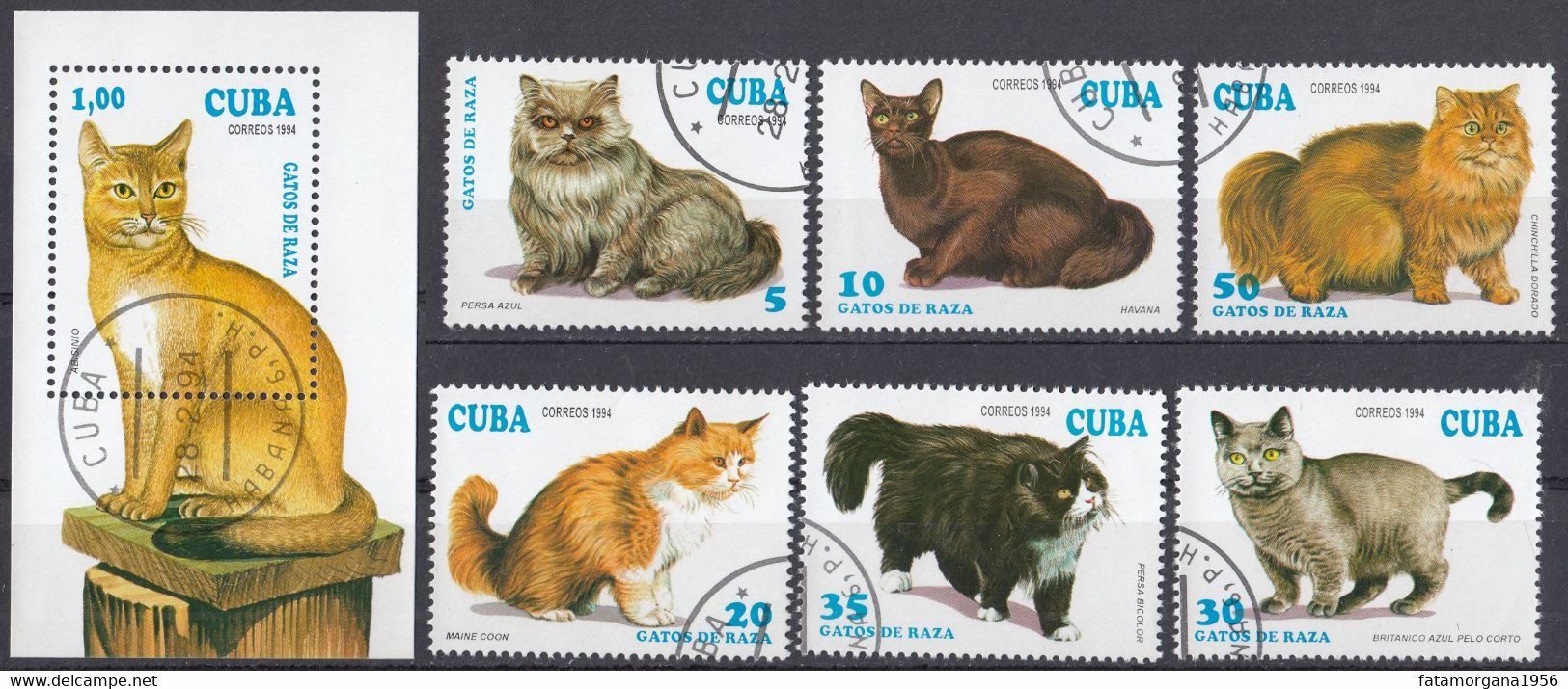 CUBA - 1994 - Serie Completa usata: Yvert 3351/3356, 6 valori E Foglietto Coordinato BF138, Usati. - Usati