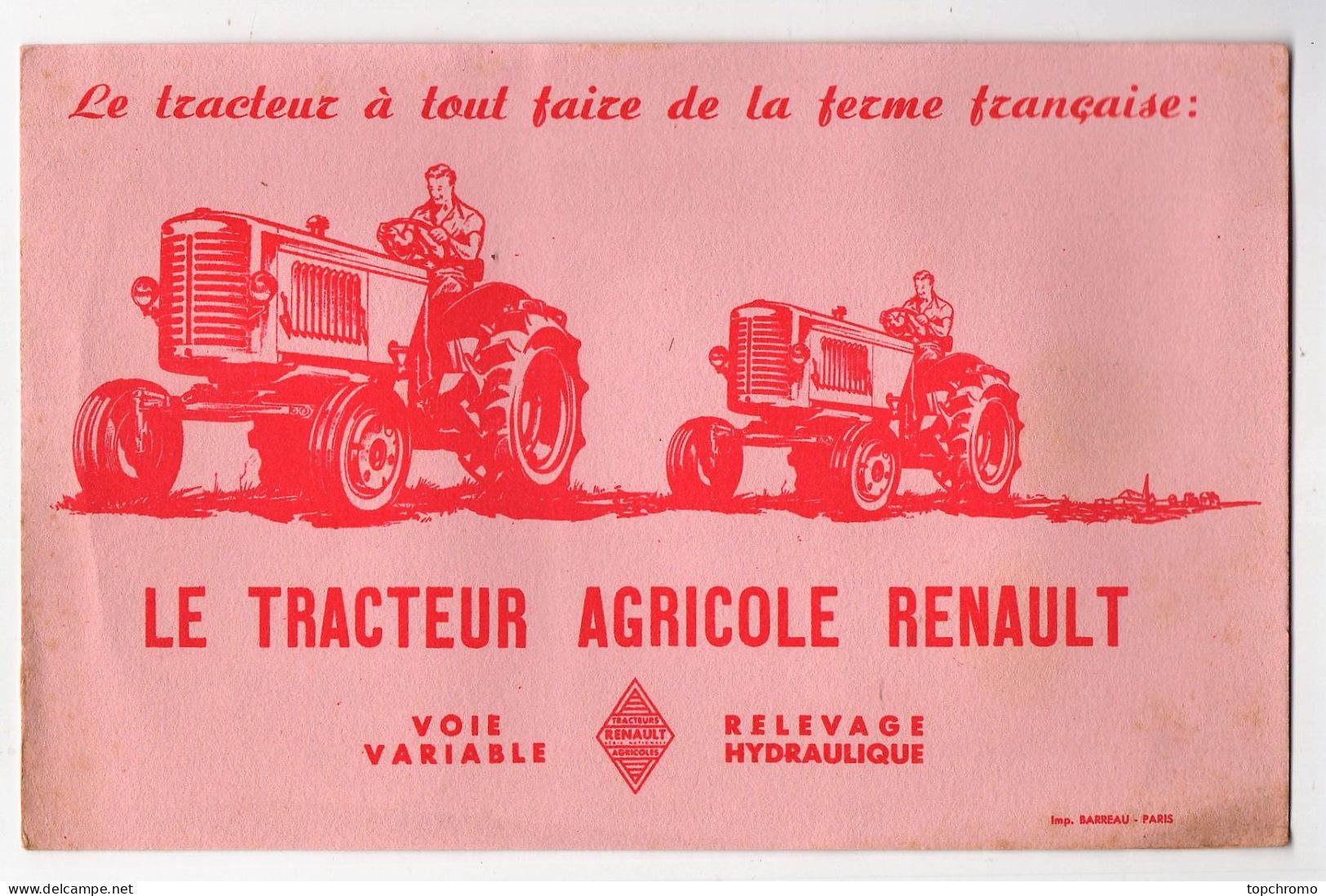 Buvard Le Tracteur Agricole Renault Relevage Hydraulique - Landbouw