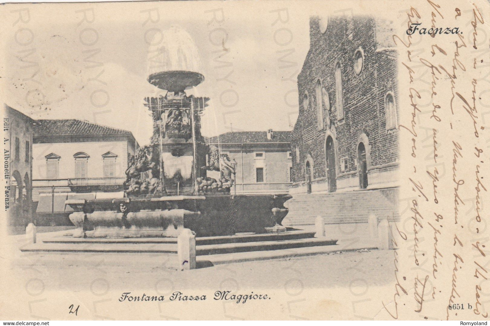 CARTOLINA  FAENZA,EMILIA ROMAGNA-FONTANA PIAZZA MAGGIORE-STORIA,MEMORIA,CULTURA,RELIGIONE,BELLA ITALIA,VIAGGIATA - Faenza