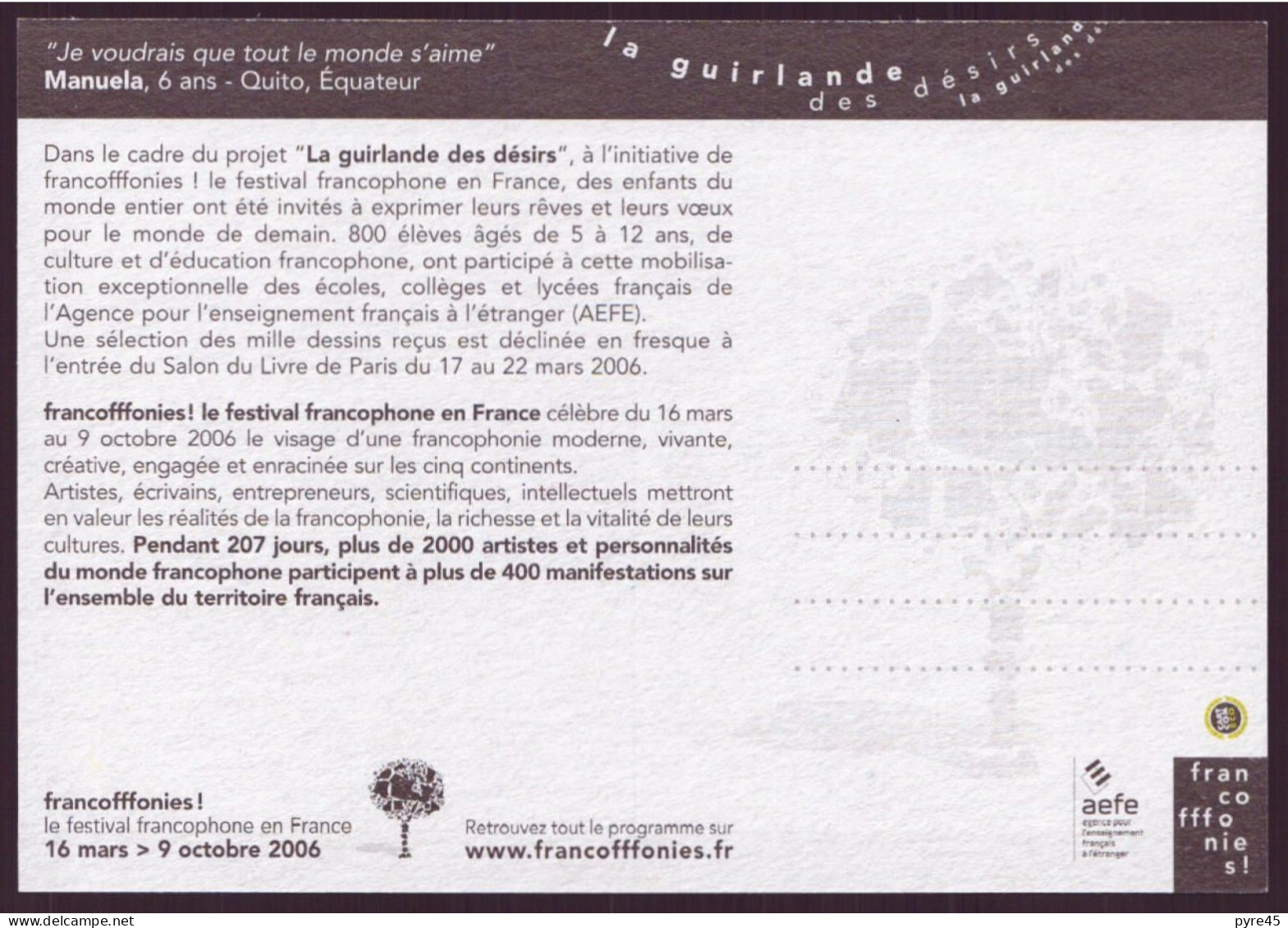 Carte Com " Francofffonies " La Guirlande Des Désirs, 2006 - Manifestazioni