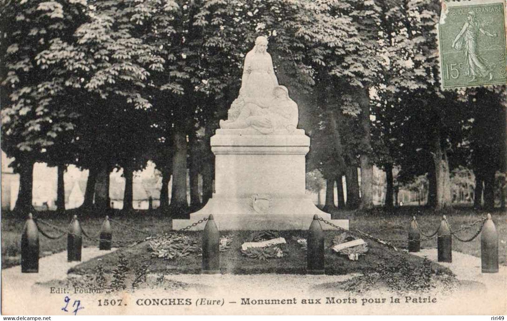 CPA 27 CONCHE - Monument Aux Morts Pour La Patrie - Dos écrit - Voyagée - Conches-en-Ouche