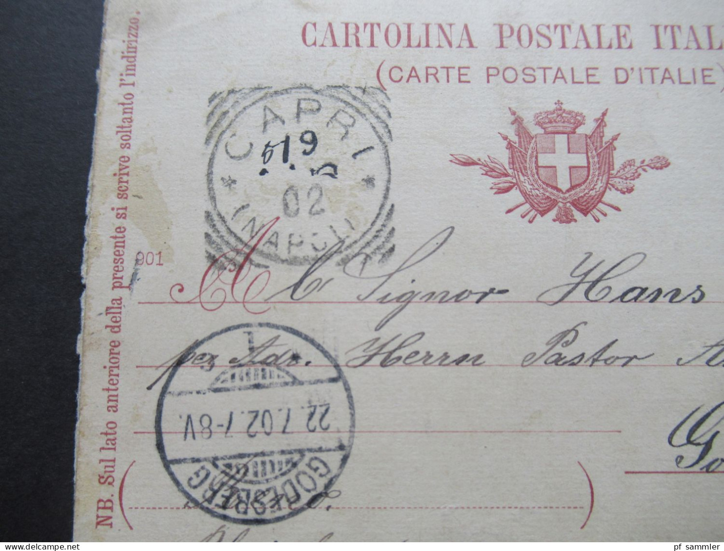 Italien 1902 Ganzsache Stempel Capri Napoli Nach Godesberg Mit Ank. Stempel - Ganzsachen