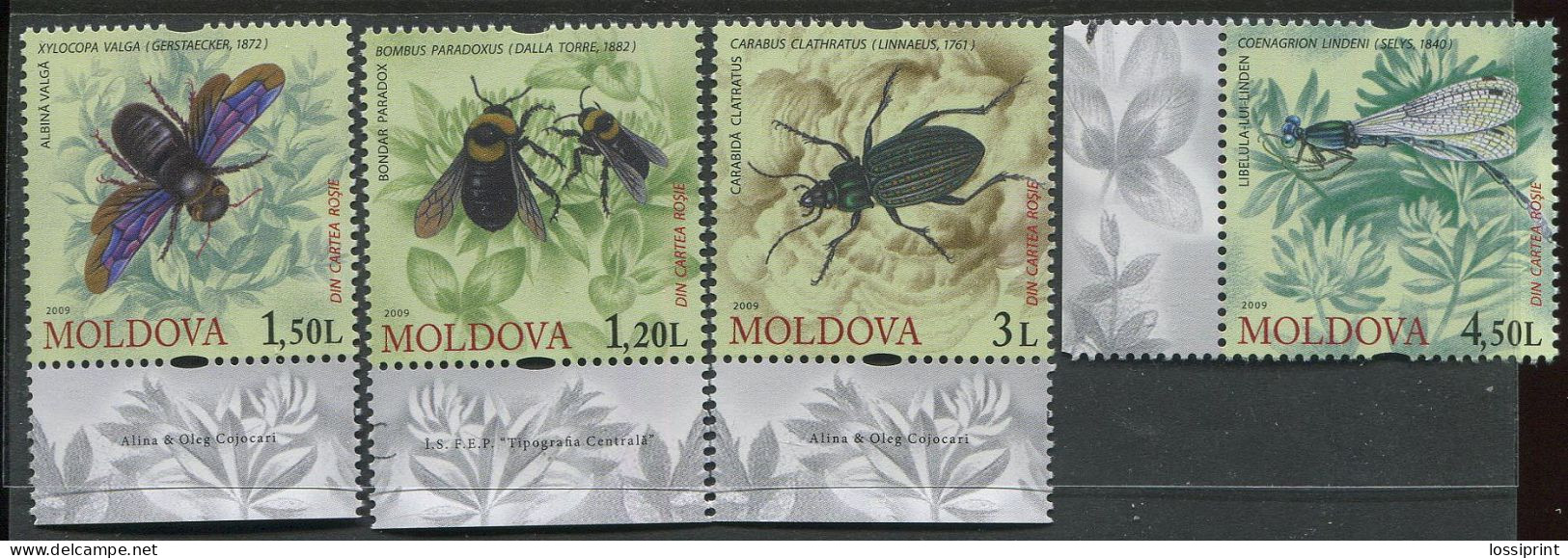 Moldova:Unused Stamps Serie Dragonfly, Bee, Beetle, 2009, MNH - Abeilles