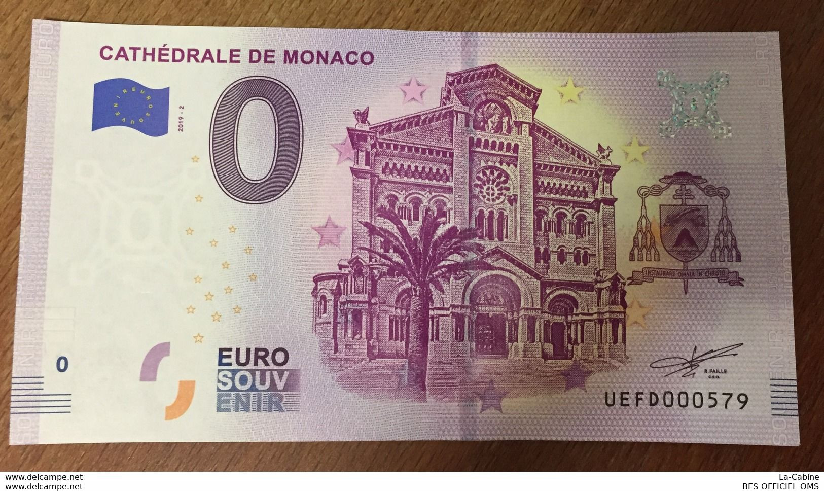 2019 BILLET 0 EURO SOUVENIR CATHÉDRALE DE MONACO ZERO 0 EURO SCHEIN BANKNOTE PAPER MONEY - Mónaco