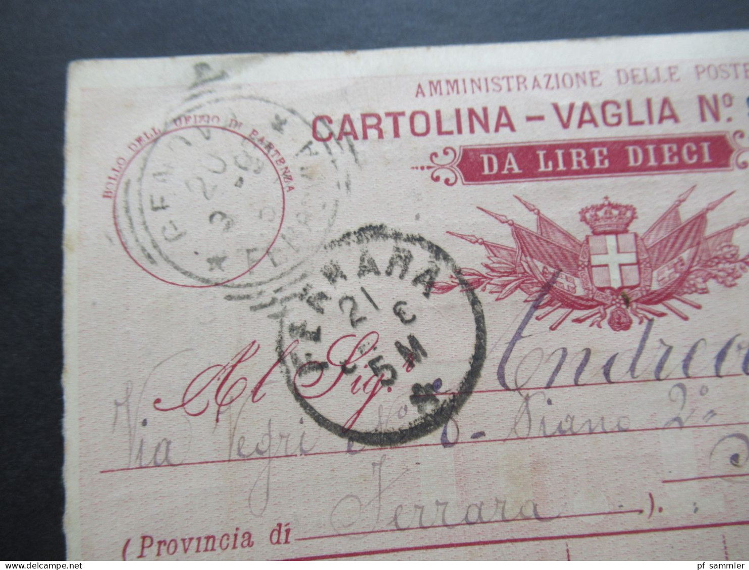 Italien 1893 Ganzsache / Postanweisung Mit Insgesamt 7 Stempeln / L1 Genova Und Andere Stempel - Entiers Postaux