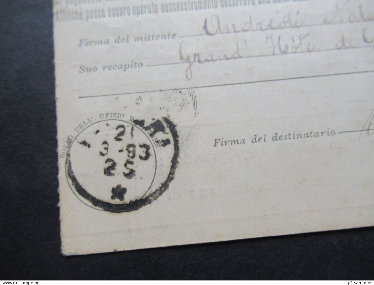 Italien 1893 Ganzsache / Postanweisung Mit Insgesamt 7 Stempeln / L1 Genova Und Andere Stempel - Interi Postali