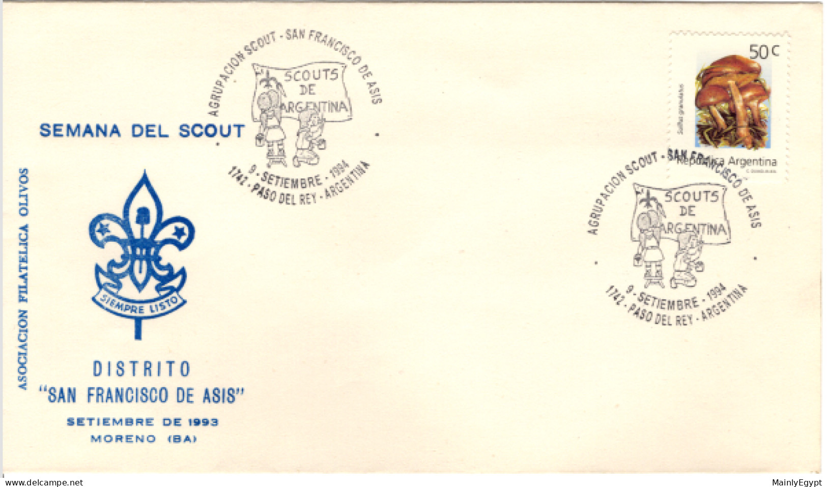 Argentina 1994,  Cachet Of Scouts Of The District Of St Francis Of Assisi- Mushrooms #F144 - Franking Labels