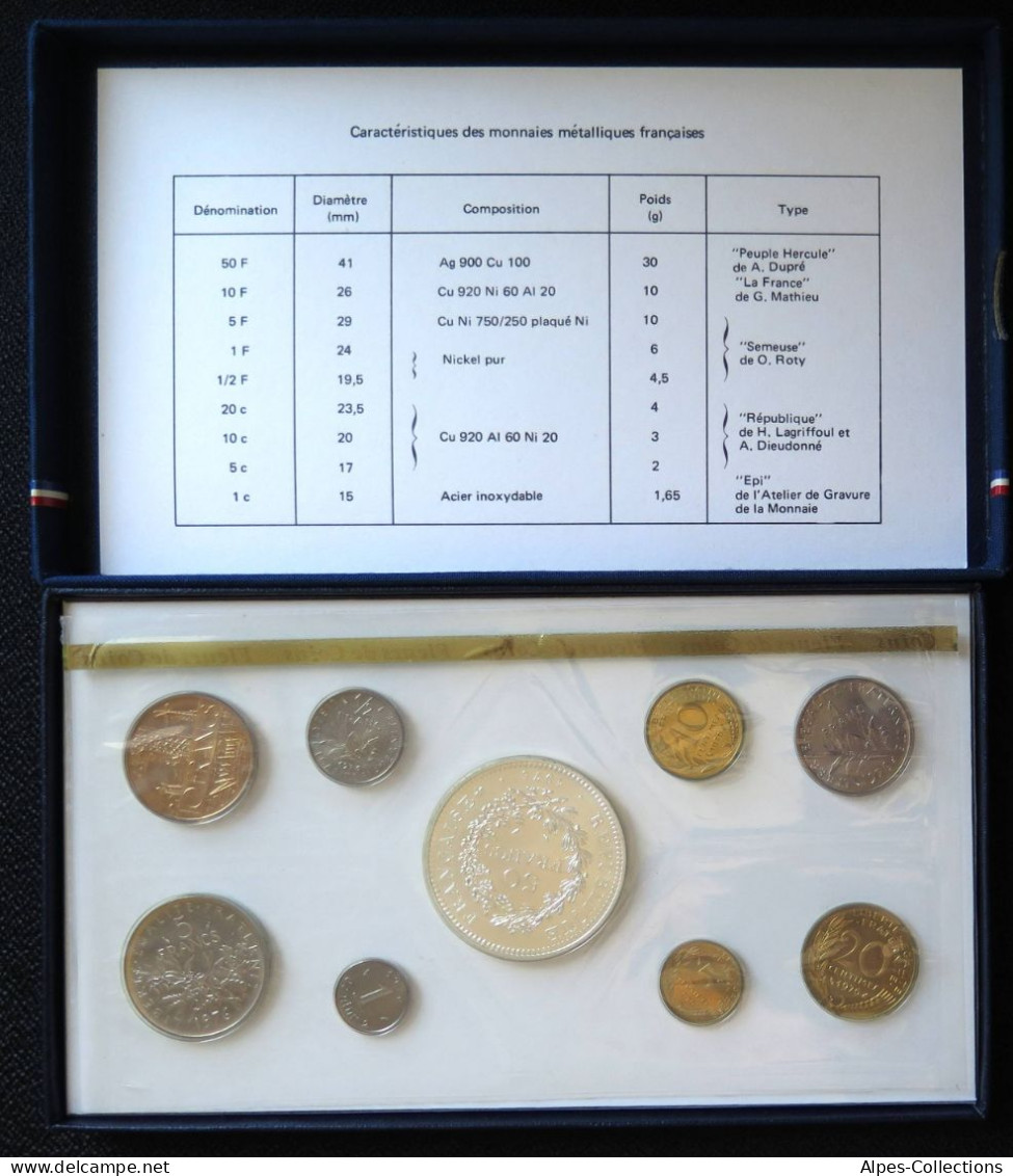 F5000.20 - COFFRET FLEURS DE COINS - 1976 - 1 Centime à 50 Francs - BU, BE & Coffrets