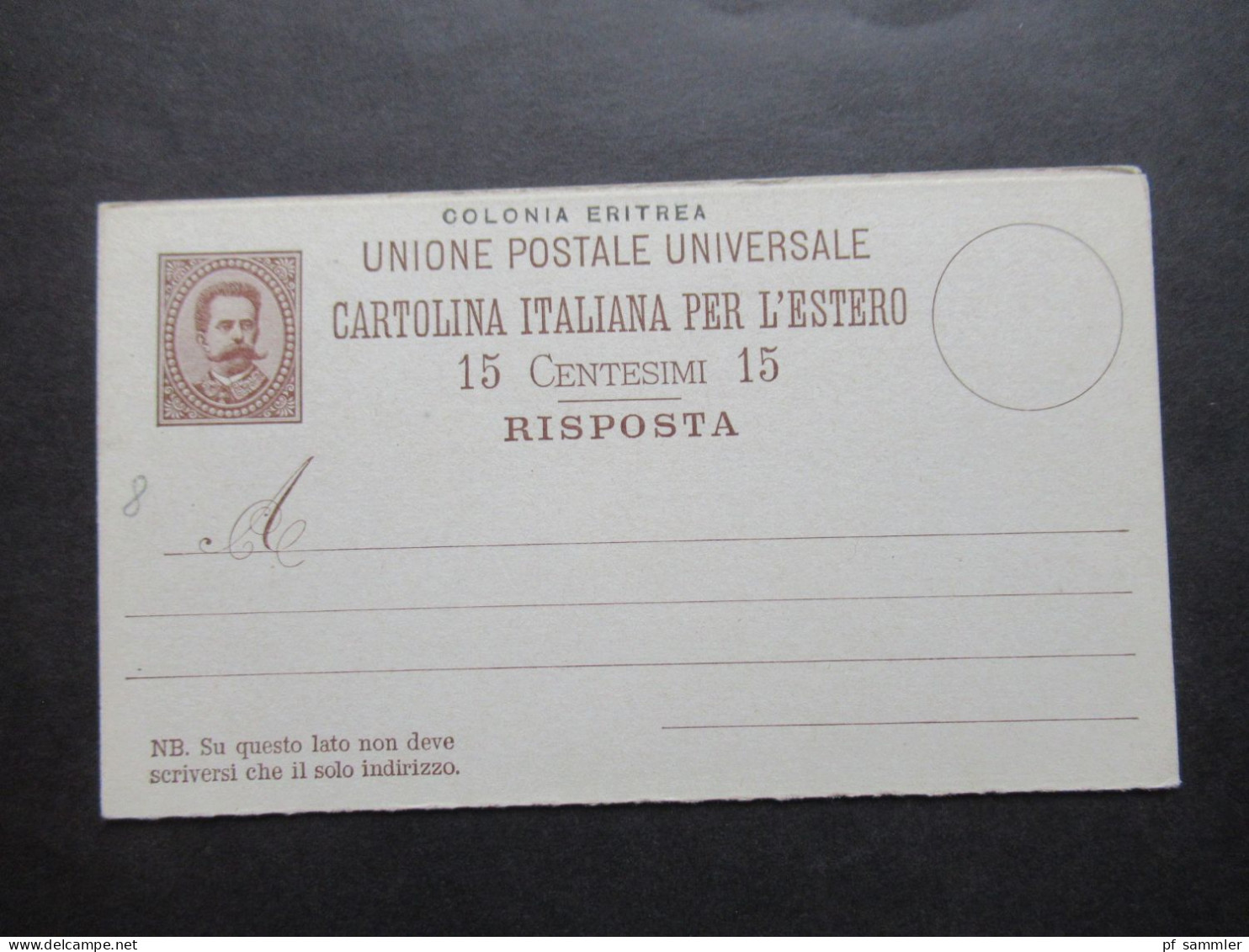 Um 1900 Italien Kolonie / Gebiet Eritrea / Doppelkarte Mit Aufdruck Colonia Eritrea / Ungebraucht - Erythrée