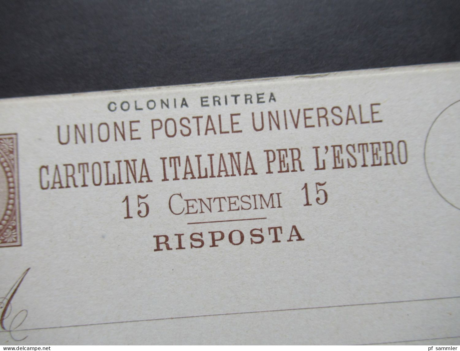 Um 1900 Italien Kolonie / Gebiet Eritrea / Doppelkarte Mit Aufdruck Colonia Eritrea / Ungebraucht - Erythrée