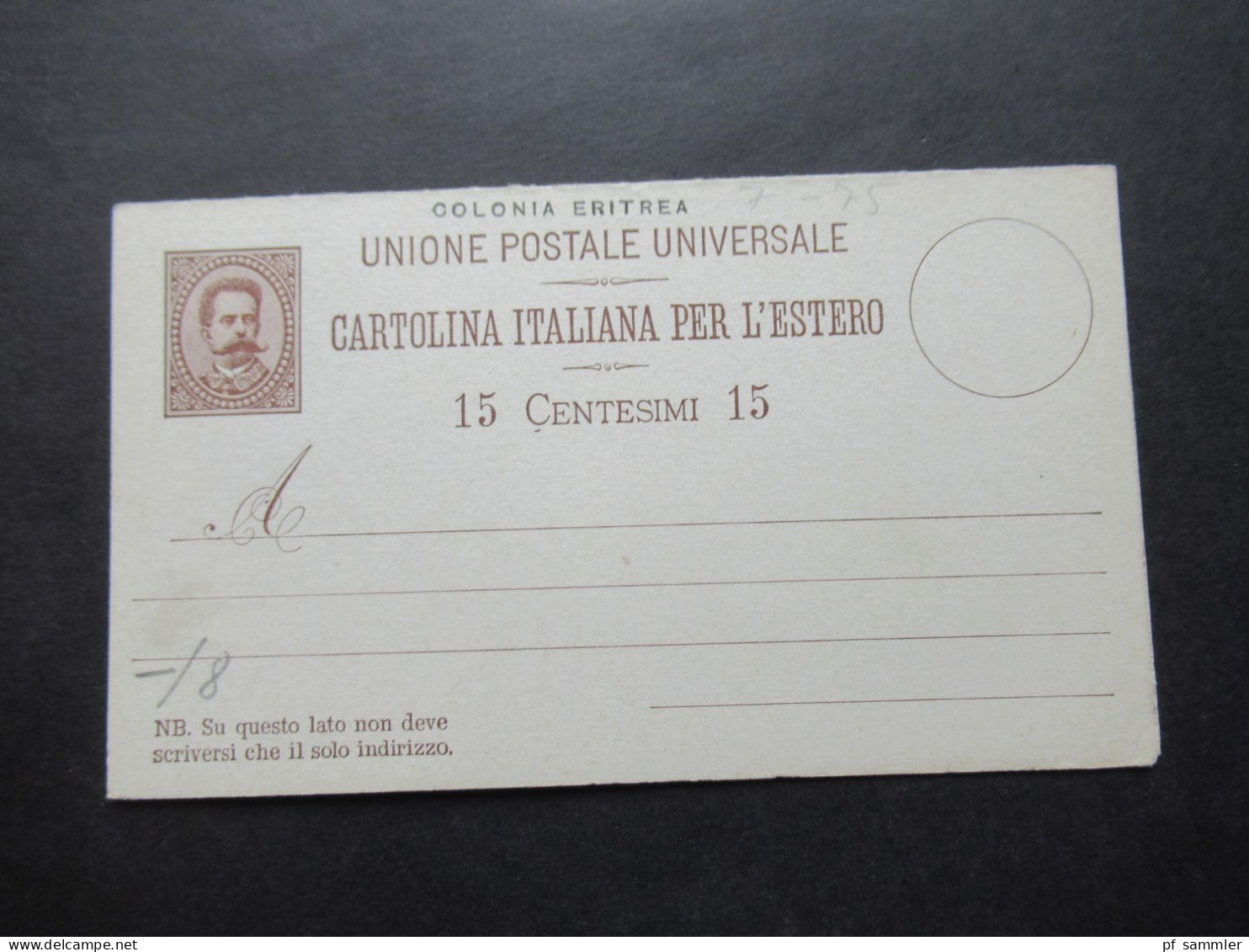 Um 1900 Italien Kolonie / Gebiet Eritrea / Doppelkarte Mit Aufdruck Colonia Eritrea / Ungebraucht - Erythrée