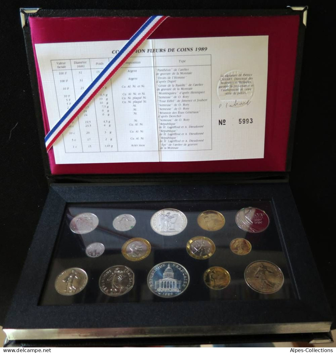 F5000.49 - COFFRET FLEURS DE COINS - 1989 - 10 Francs Montesquieu - RARE - BU, Proofs & Presentation Cases