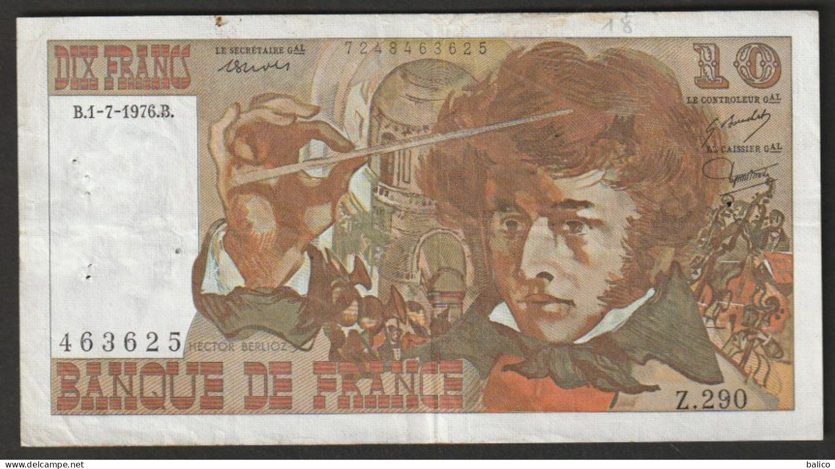 France - Billet De  10 Francs  Berlioz - B.1-7-1976 - N° 463625   Z.290 - 10 F 1972-1978 ''Berlioz''