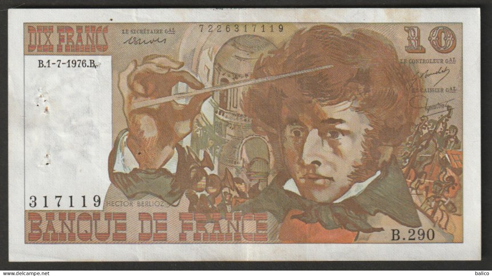 France - Billet De  10 Francs  Berlioz - B.1-7-1976 - N° 317119   B.290 - 10 F 1972-1978 ''Berlioz''