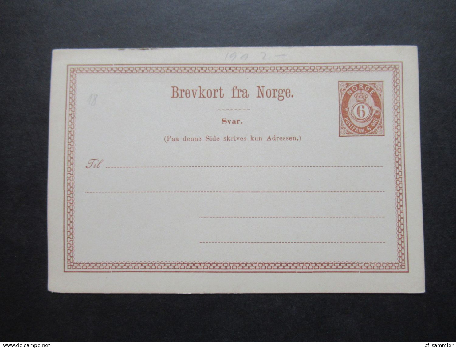 Norwegen Um 1882 Ganzsache / Doppelkarte Brevkort Fra Norge / Ungebraucht - Postal Stationery